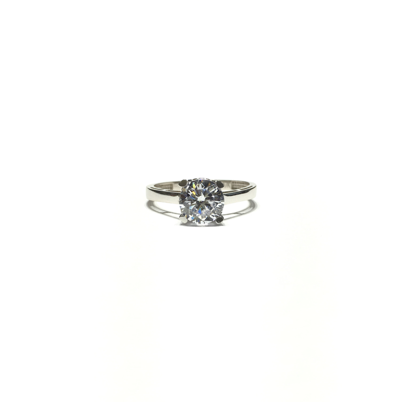 Round CZ Solitaire Plain Ring (14K) White Gold front - Popular Jewelry - New York