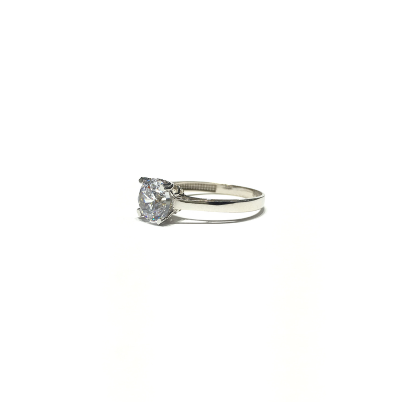 Round CZ Solitaire Plain Ring (14K) White Gold side - Popular Jewelry - New York
