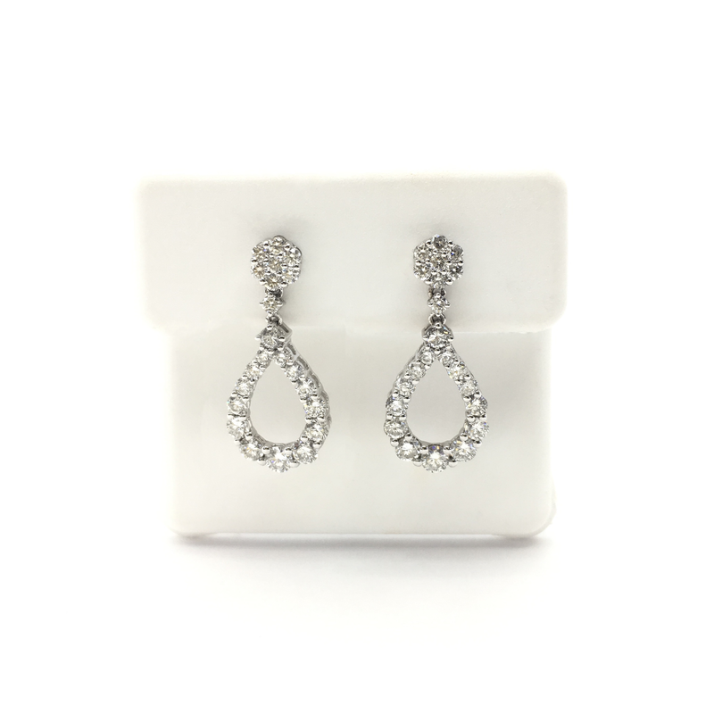 Teardrop Outline Diamond Dangling Earrings (14K) front - Popular Jewelry - New York