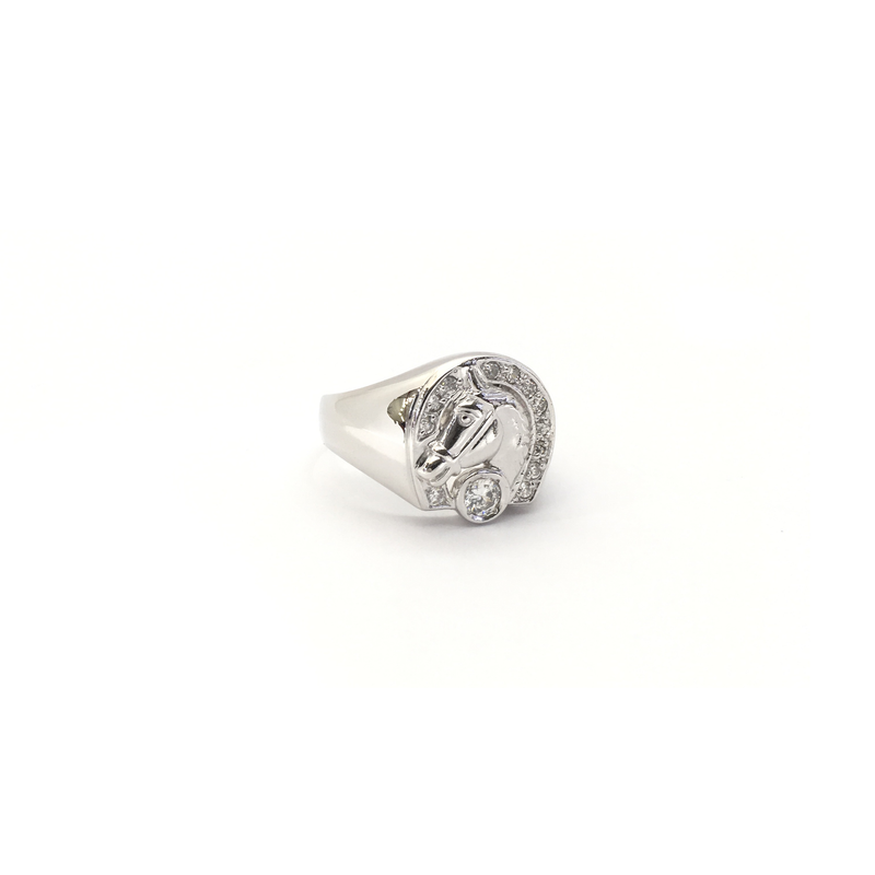 White Gold Horseshoe CZ Ring (14K) side - Popular Jewelry - New York