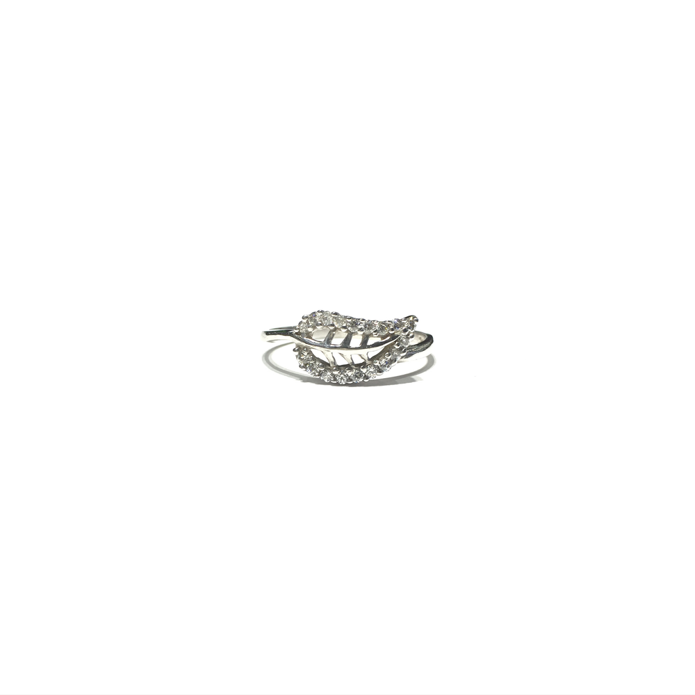White Petite Leaf CZ Ring (14K) front - Popular Jewelry - New York