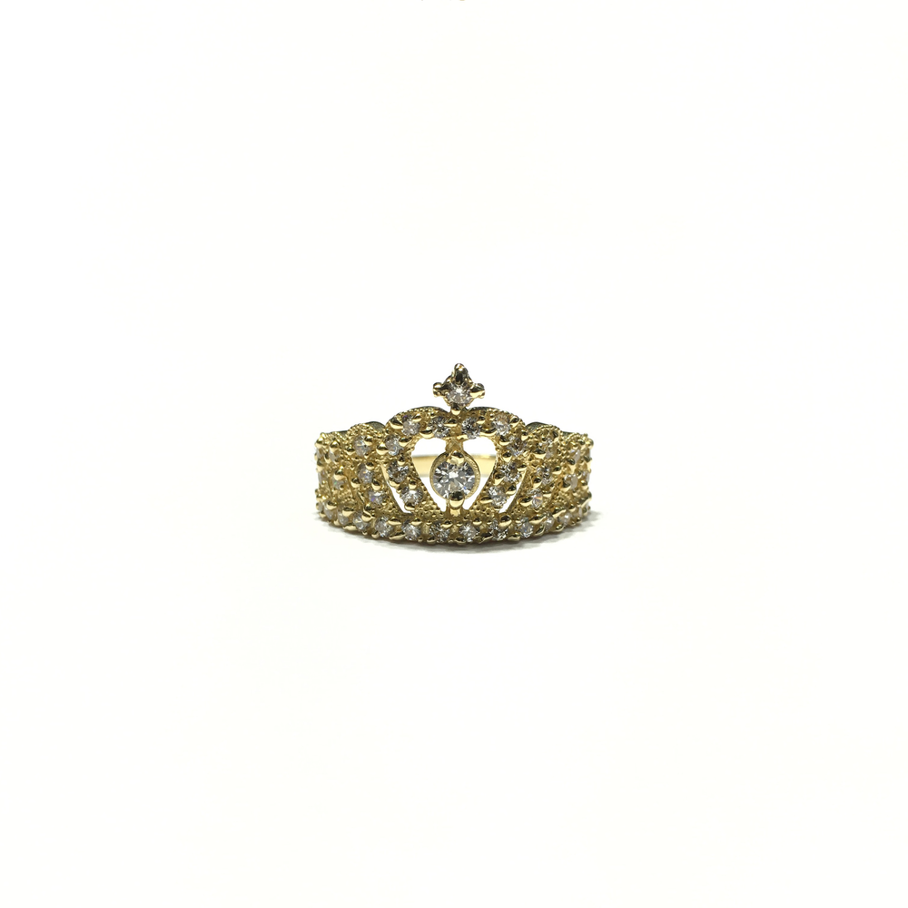 April Birthstone Queen Crown CZ Ring (14K) front - Popular Jewelry - New York