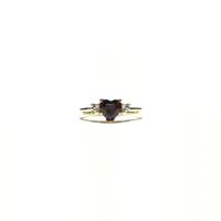 Blood Red Heart CZ Three Stone Ring (14K) front - Popular Jewelry - New York