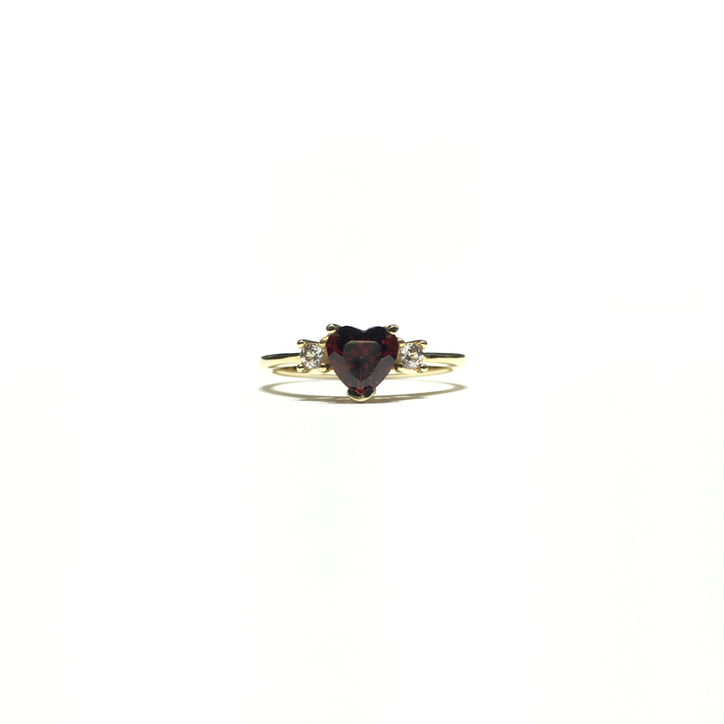 Blood Red Heart CZ Three Stone Ring (14K) front - Popular Jewelry - New York