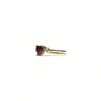 Blood Red Heart CZ Three Stone Ring (14K) side - Popular Jewelry - New York