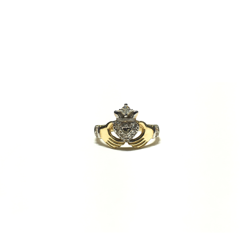 Claddagh CZ Ring (14K) front - Popular Jewelry - New York