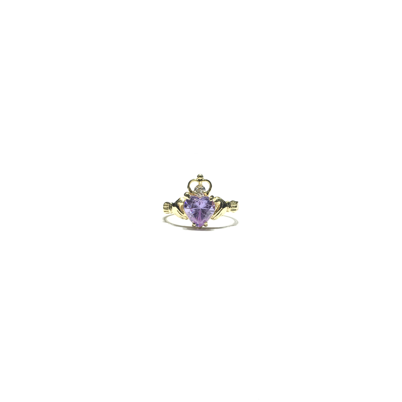 Claddagh Light Purple Heart CZ Ring (14K) front - Popular Jewelry - New York