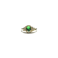 Vintage Dark Green Eye CZ Triple Stone Set Ring (14K) front - Popular Jewelry - New York