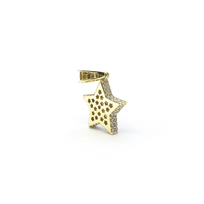 Diamond Iced Star Pendant yellow (14K) back - Popular Jewelry - New York
