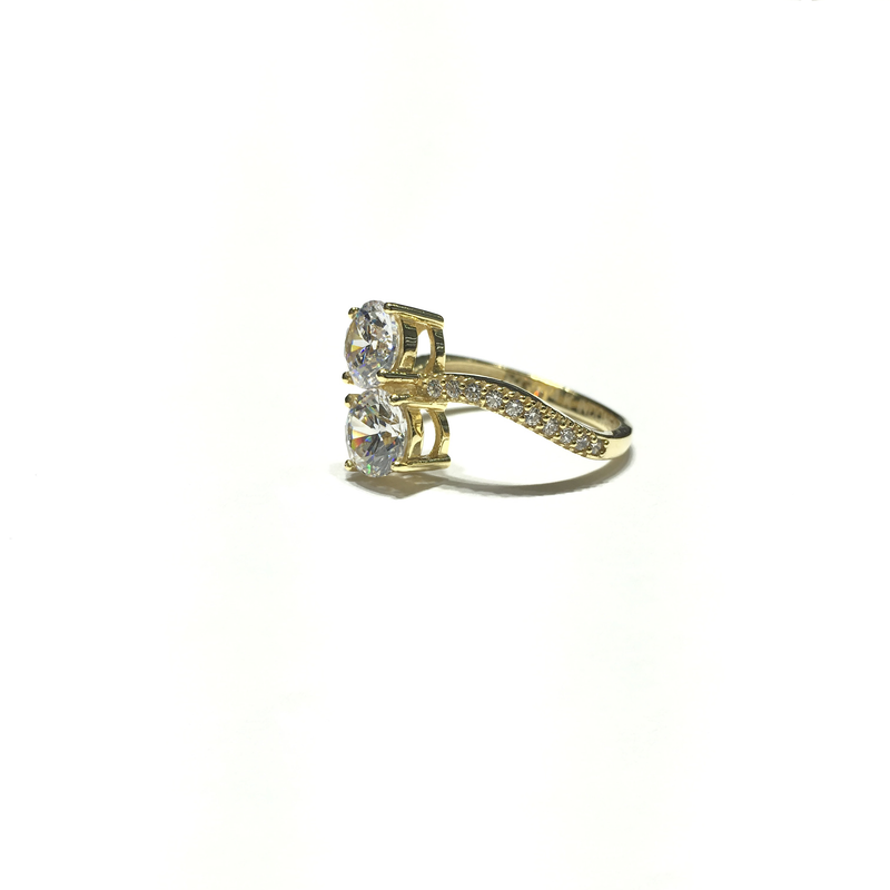 Double CZ Wavy Ring (14K) side - Popular Jewelry - New York