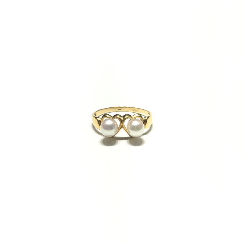 Double Pearl Heart Ring (14K) front - Popular Jewelry - New York