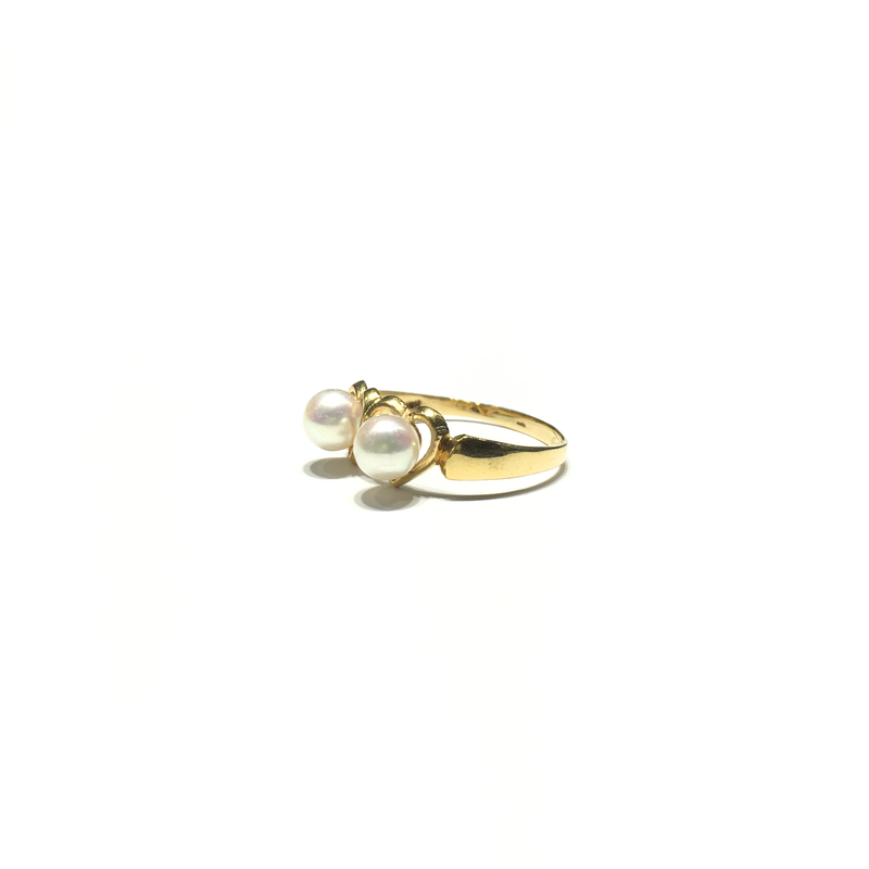 Double Pearl Heart Ring (14K) side - Popular Jewelry - New York