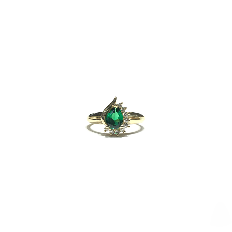 Fancy Dark Green Pear CZ Ring (14K) front - Popular Jewelry - New York
