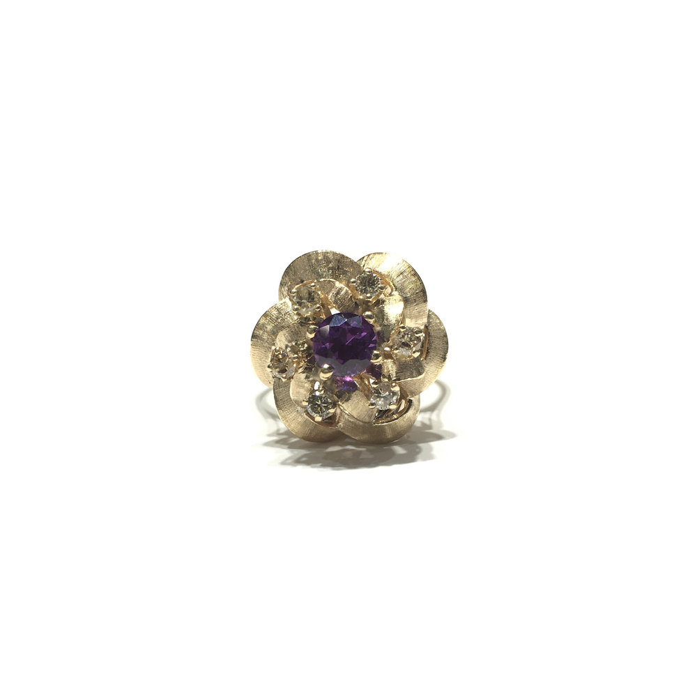 Flower Amethyst and Diamond Statement Ring (14K) front - Popular Jewelry - New York