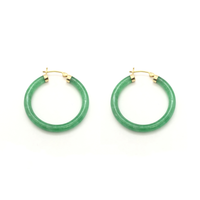 Green Jade Hoop Earrings (14K) front - Popular Jewelry - New York
