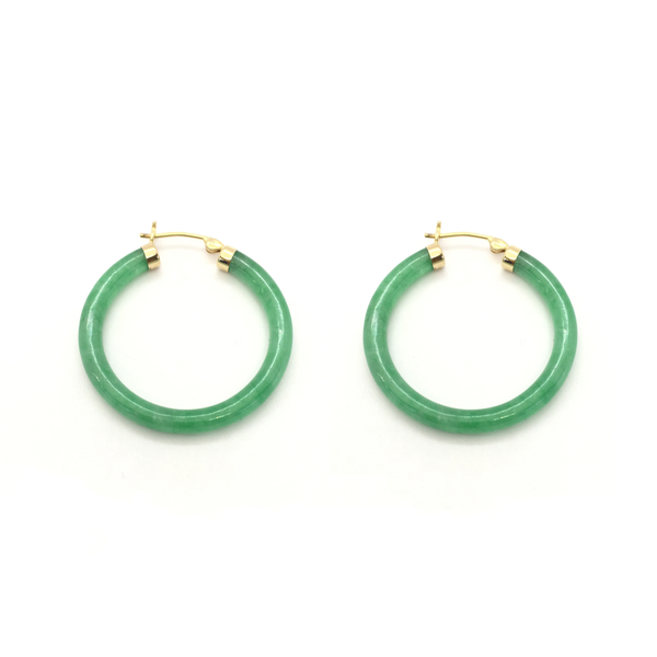 Green Jade Hoop Earrings (14K) front - Popular Jewelry - New York