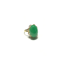 Green Jade Oval Cabochon Cocktail Ring (14K) front - Popular Jewelry - New York