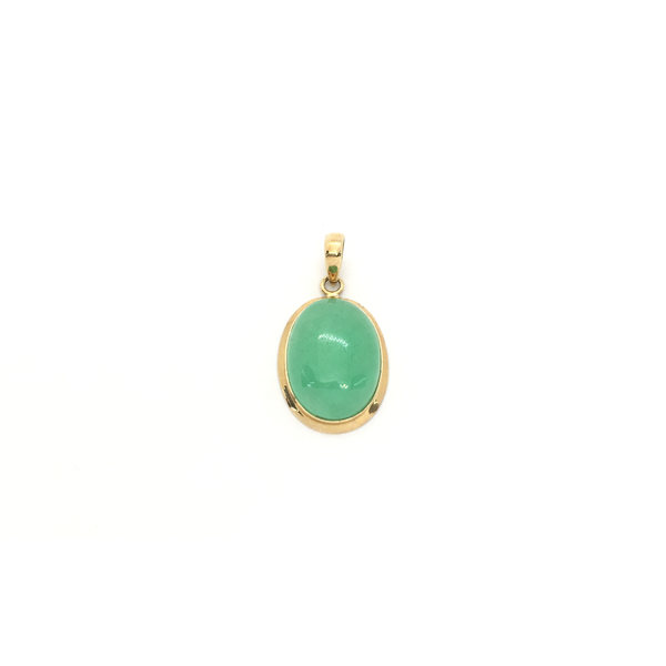 Green Jade Oval Cabochon Pendant (14K) front - Popular Jewelry - New York