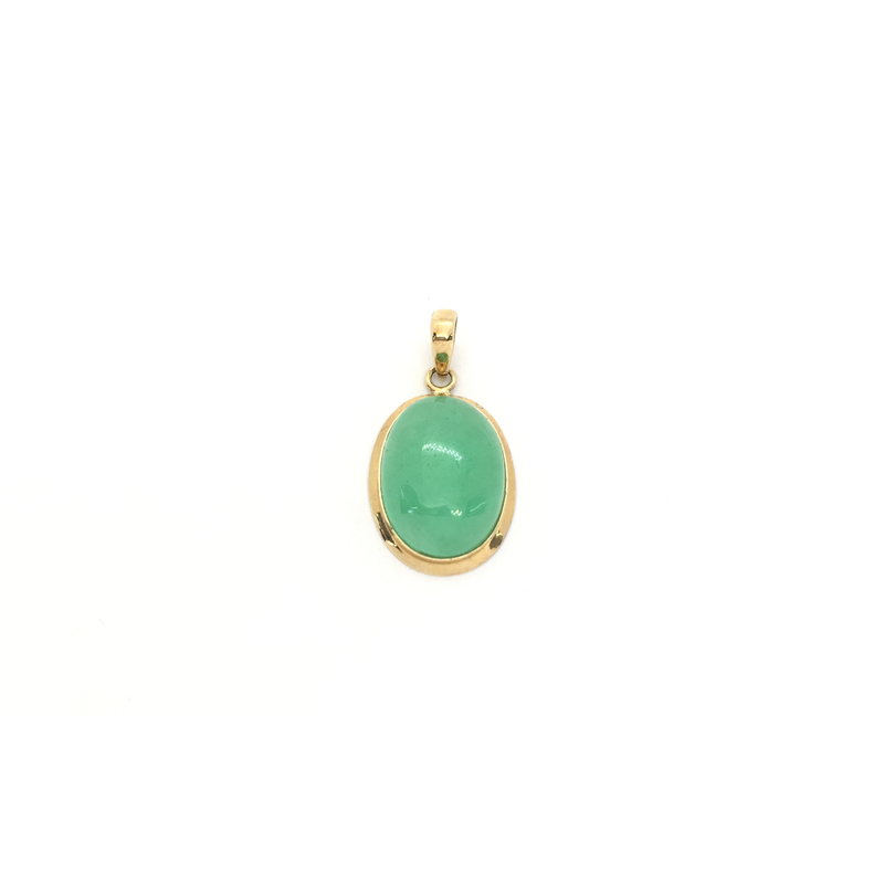 Green Jade Oval Cabochon Pendant (14K) front - Popular Jewelry - New York