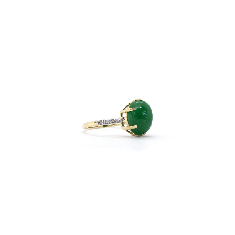 Green Jade Oval Cabochon Ring (14K) side 2 - Popular Jewelry - New York
