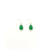绿色翡翠泪珠Briolette耳环（14K）正面- Popular Jewelry  - 纽约