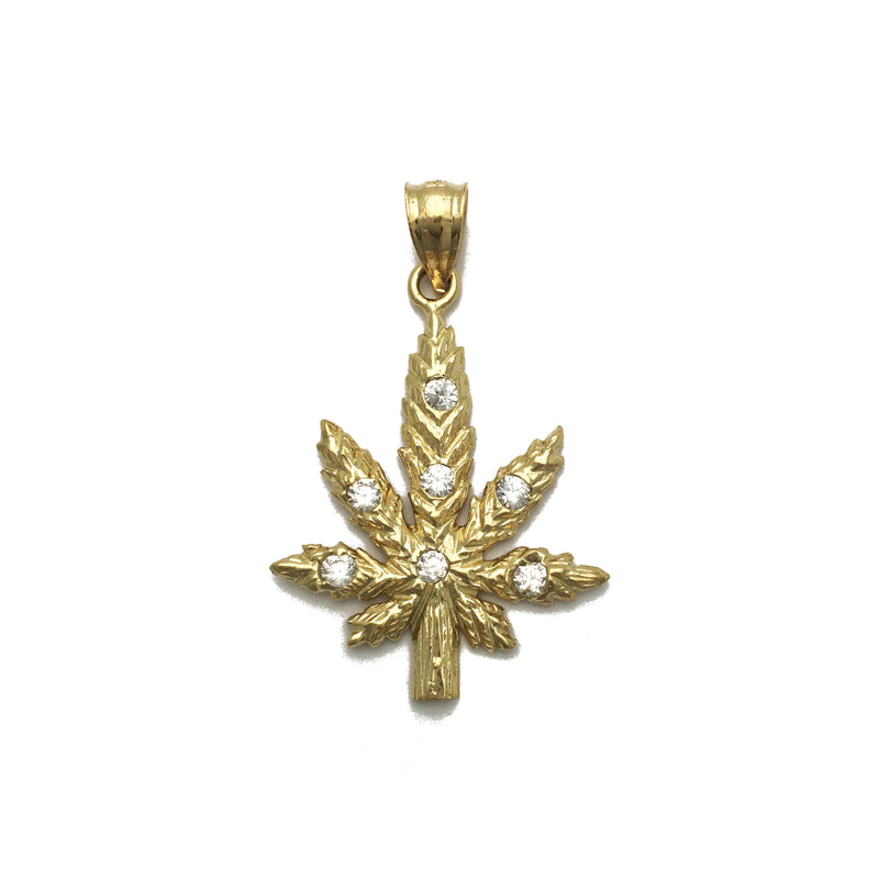 Marijuana Leaf CZ Pendant (14K) front - Popular Jewelry - New York