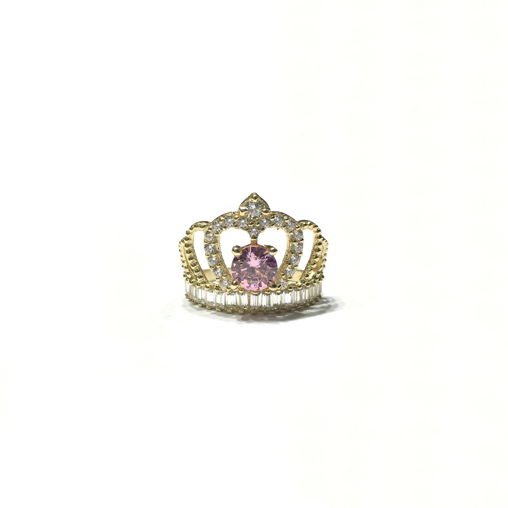 October Birthstone Queen Crown CZ Ring (14K) (front) - Popular Jewelry - New York