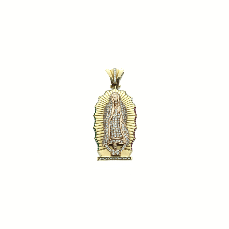Our Lady of Guadalupe CZ Mandorla Pendant (14K) front - Popular Jewelry - New York