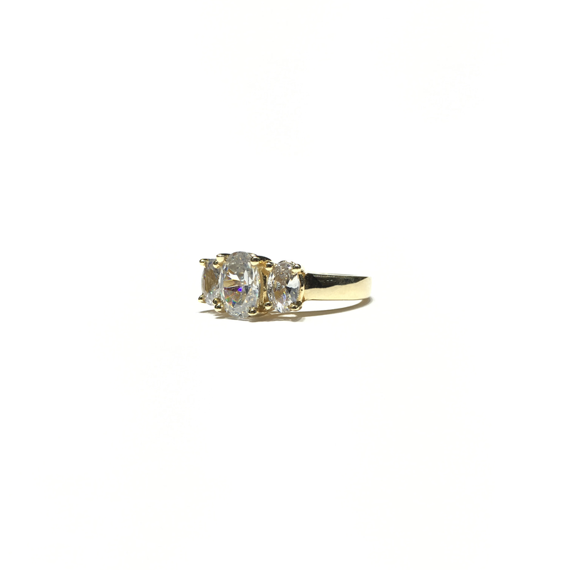 Oval CZ Three Stone Ring (14K) side - Popular Jewelry - New York