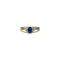 Oval Dark Blue CZ Triple Stone Set Ring (14K) front - Popular Jewelry - New York