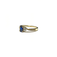 Oval Dark Blue CZ Triple Stone Set Ring (14K) side - Popular Jewelry - New York