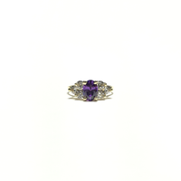 Oval Purple CZ Triple Stone Set Ring (14K) front - Popular Jewelry - New York