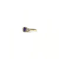 Oval Purple CZ Triple Stone Set Ring (14K) side - Popular Jewelry - New York