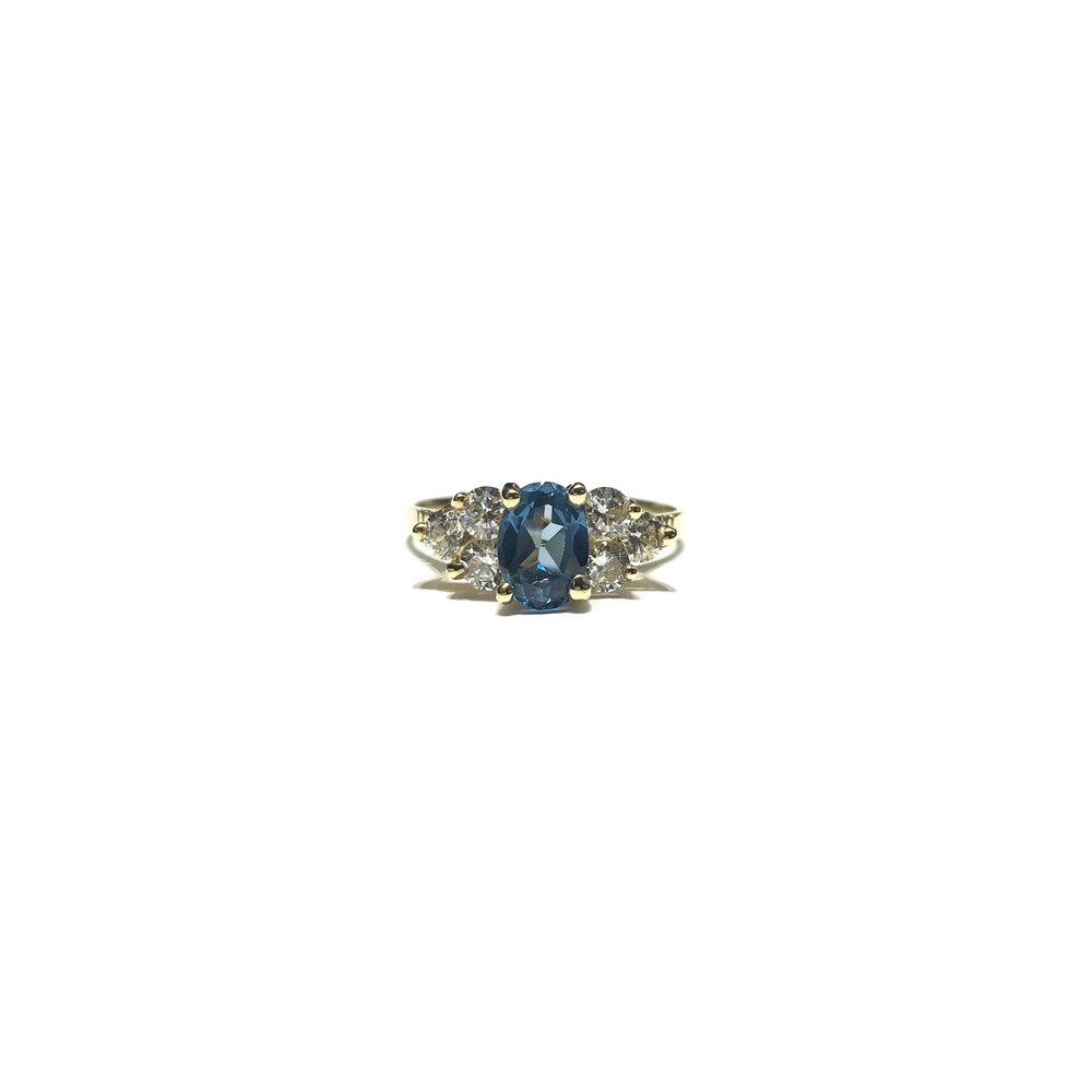 Oval Sky Blue CZ Triple Stone Set Ring (14K) front - Popular Jewelry - New York