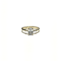 Oval and Tapered Baguette CZ Three Stone Ring (14K) front - Popular Jewelry - New York