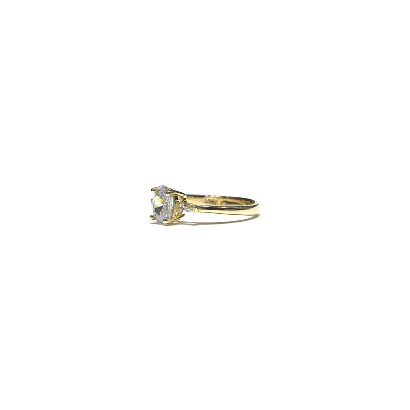 Oval and Tapered Baguette CZ Three Stone Ring (14K) side - Popular Jewelry - New York
