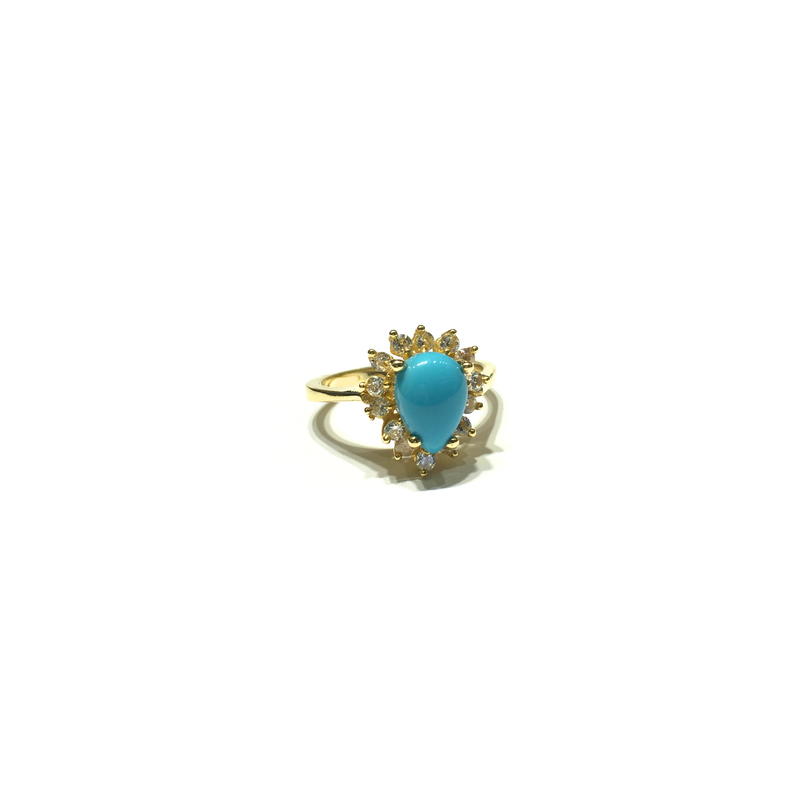 Pear Turquoise CZ Halo Ring (14K) front - Popular Jewelry - New York