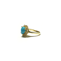 Pear Turquoise CZ Halo Ring (14K) side - Popular Jewelry - New York