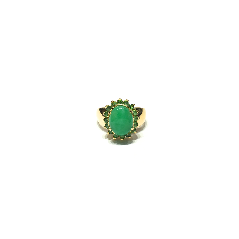 Peridot and Jade Halo Cocktail Ring (14K) front - Popular Jewelry - New York