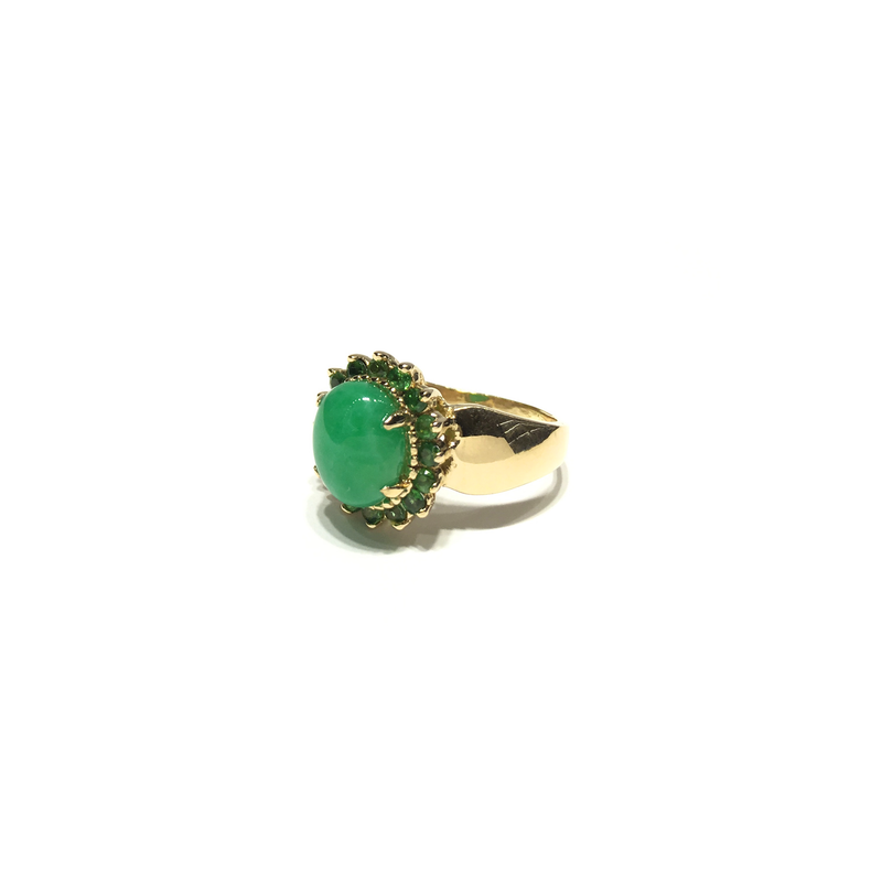 Peridot and Jade Halo Cocktail Ring (14K) side - Popular Jewelry - New York