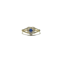 Minyon Bordürlü Koyu Mavi Kalp CZ Yüzük (14K) ön - Popular Jewelry - New York