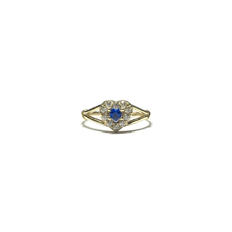 Petite Bordered Dark Blue Heart CZ Ring (14K) front - Popular Jewelry - New York