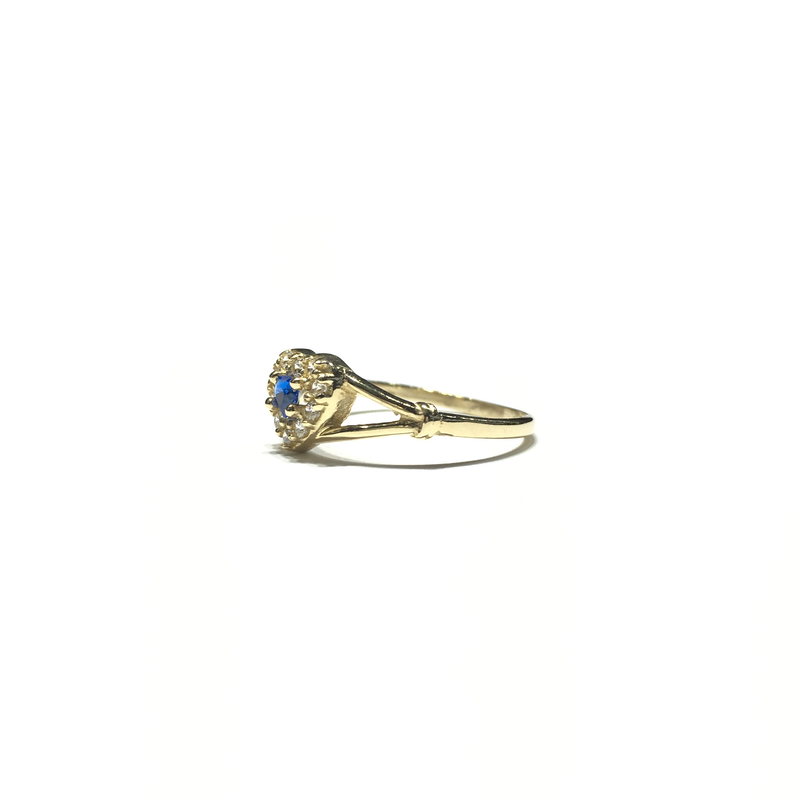 Petite Bordered Dark Blue Heart CZ Ring (14K) side - Popular Jewelry - New York