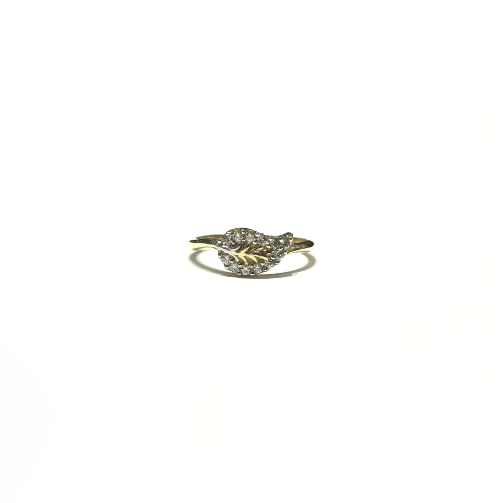 Petite Leaf CZ Ring (14K) front - Popular Jewelry - New York