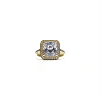 Princess CZ Square Halo Ring (14K) front - Popular Jewelry - New York
