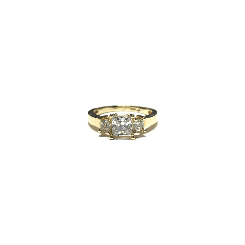 Princess CZ Three-Stone Ring (14K) front - Popular Jewelry - New York
