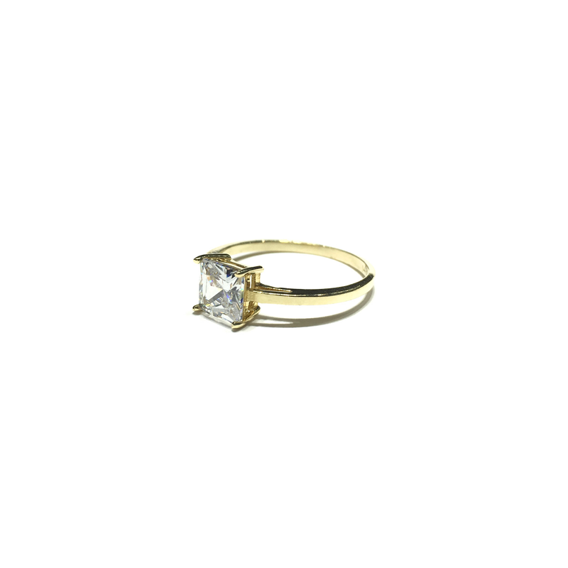 Princess White CZ Solitaire Ring (14K) side - Popular Jewelry - New York
