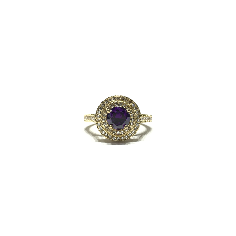 Purple CZ Double Round Halo Ring (14K) front - Popular Jewelry - New York