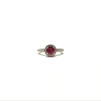 Red Round CZ Halo Ring (14K) front - Popular Jewelry - New York