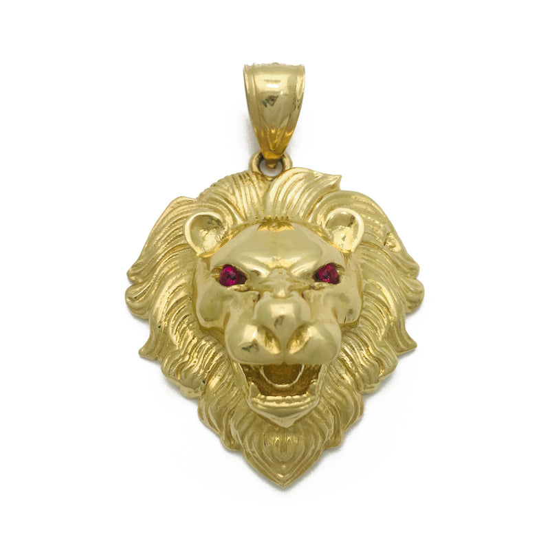 Roaring Lion Head CZ Pendant (14K) front - Popular Jewelry - New York